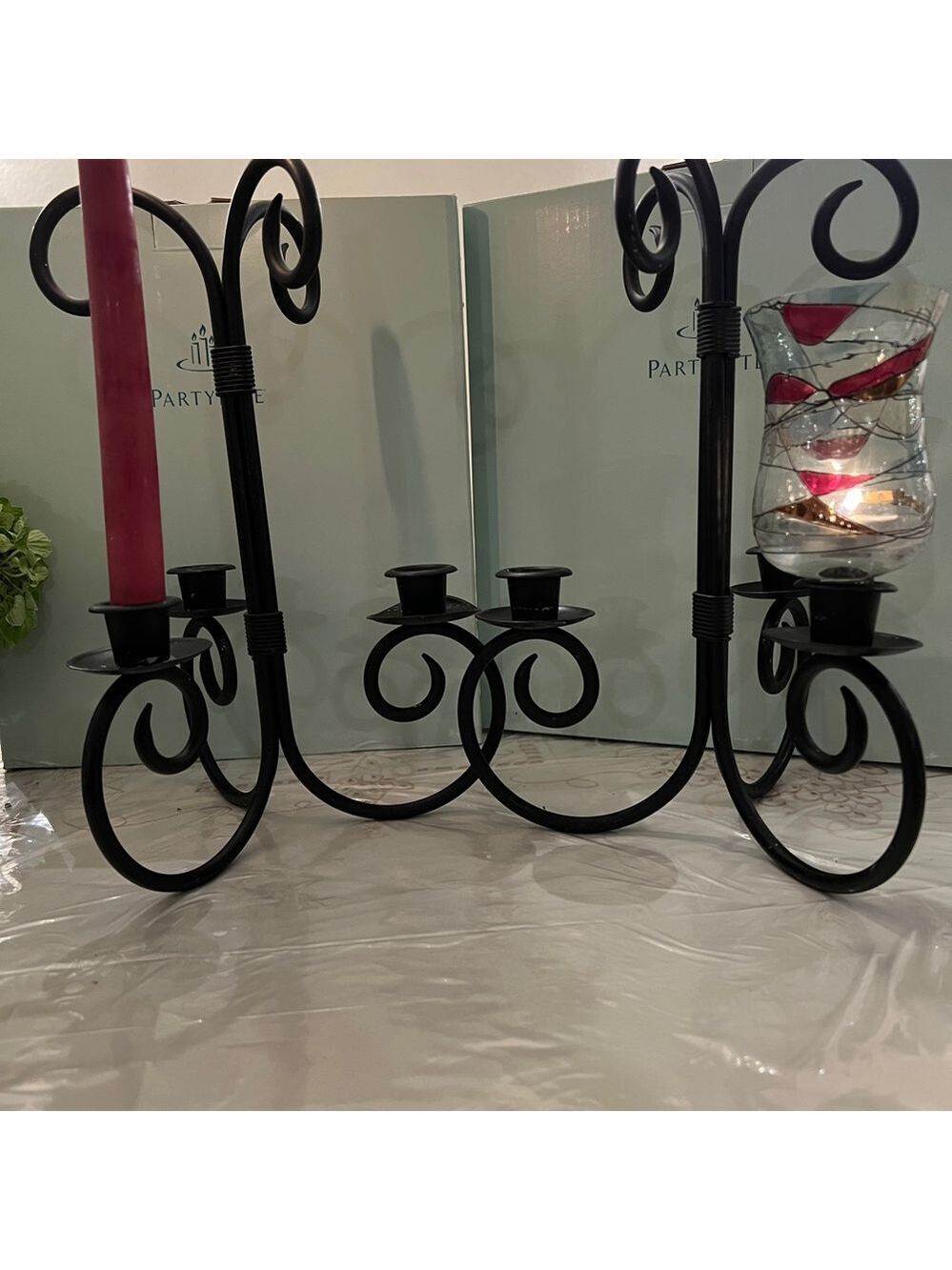 Vintage PartyLite Black Iron Scroll Candle Holder